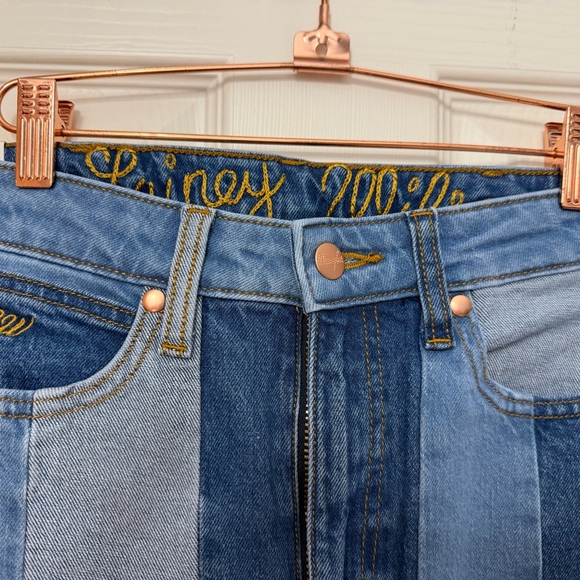 Patchwork Two-Tone Denim Flared Jeans - Blue - Picture 4 of 11